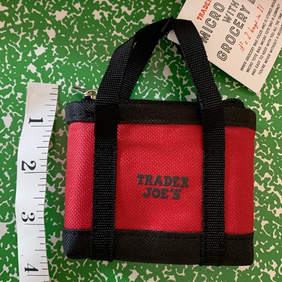Trader Joe's Micro Tote Zippered with Reusable Bag NWT - Picture 4 of 6